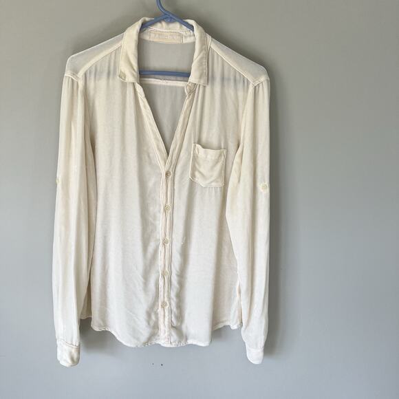 CP Shades x Gorsuch Catrin Washed Velvet Shirt Silk Ivory L Button Front NEW - Picture 1 of 6